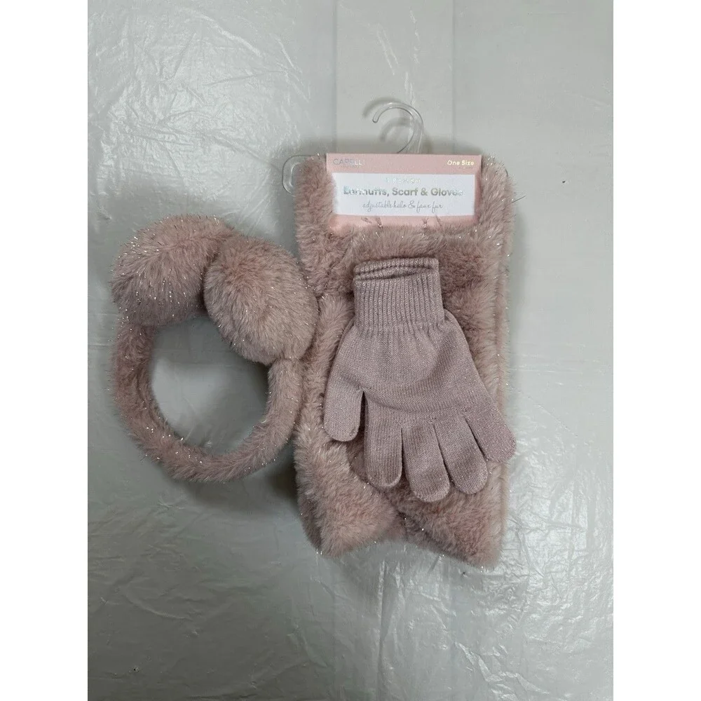3 Pieces Set Earmuffs Scarf Gloves Set One Size Girl